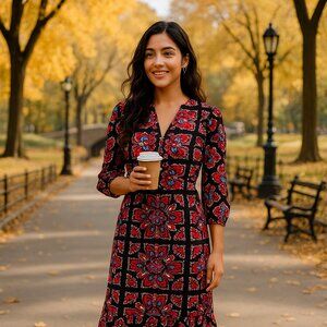 Comma Patterned Midi Dress, Size: 32